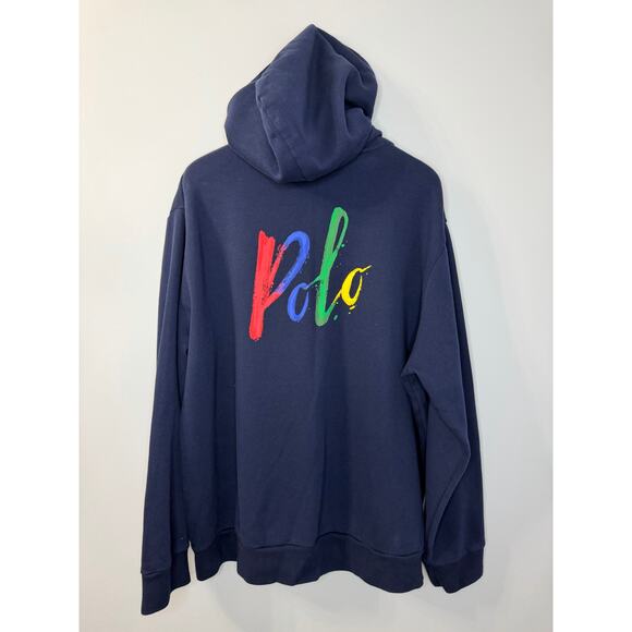 Polo Ralph Lauren Full Zip Hoodie Rainbow Spellout Pony Logo Sweatshirt Blue XXL - Picture 8 of 9